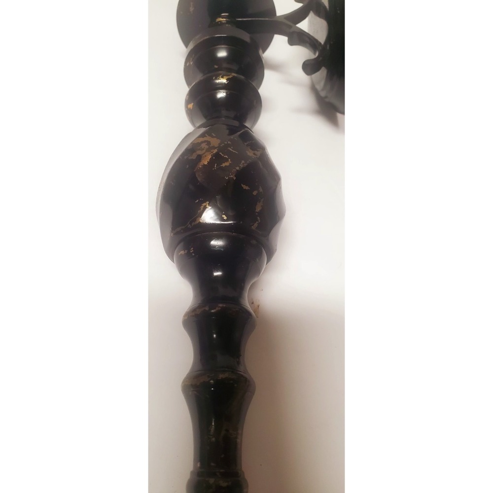 VTG Sconces Gothic Wall Pair Black & Gold India Pierced Votives Oval Back Plates - Picture 6 of 7